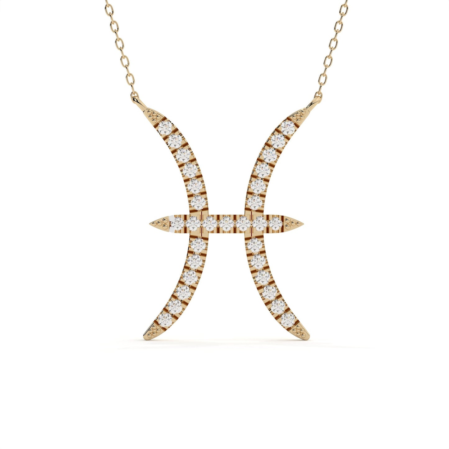 Pisces Zodiac Round Diamond Pendant With Gold Chain