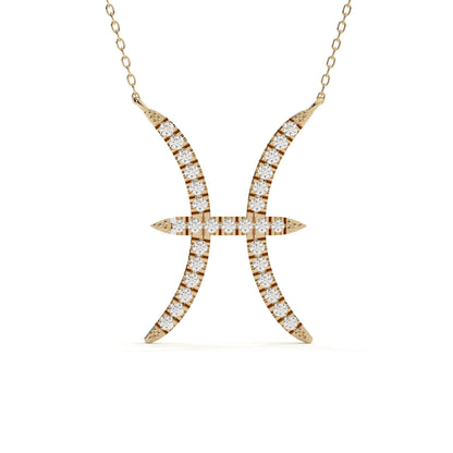 Pisces Zodiac Round Diamond Pendant With Gold Chain