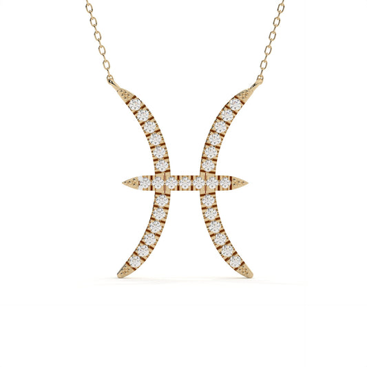 Pisces Zodiac Round Diamond Pendant With Gold Chain
