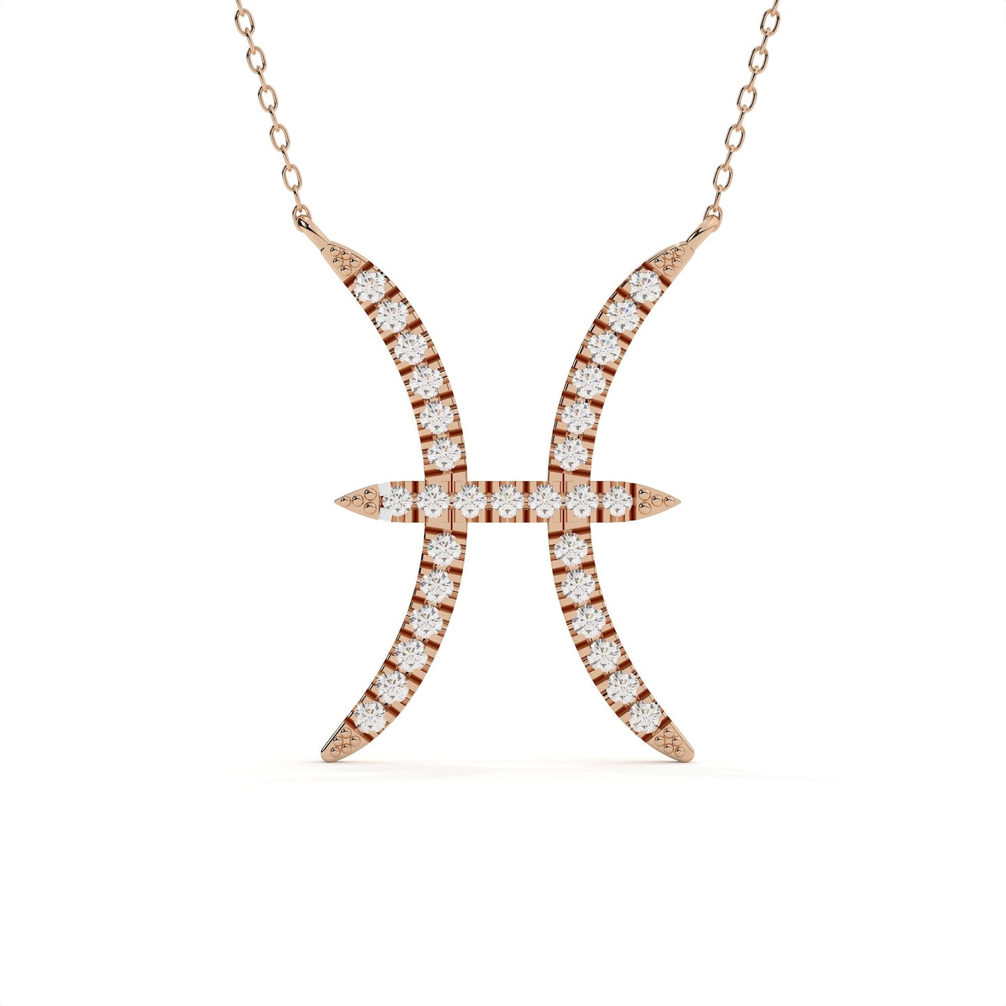 Pisces Zodiac Round Diamond Pendant With Gold Chain