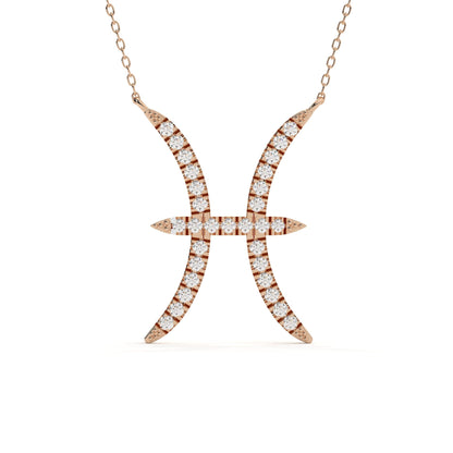Pisces Zodiac Round Diamond Pendant With Gold Chain