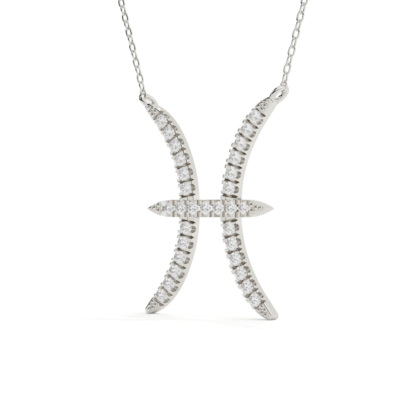 Pisces Zodiac Round Diamond Pendant With Gold Chain