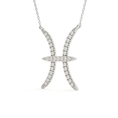 Pisces Zodiac Round Diamond Pendant With Gold Chain