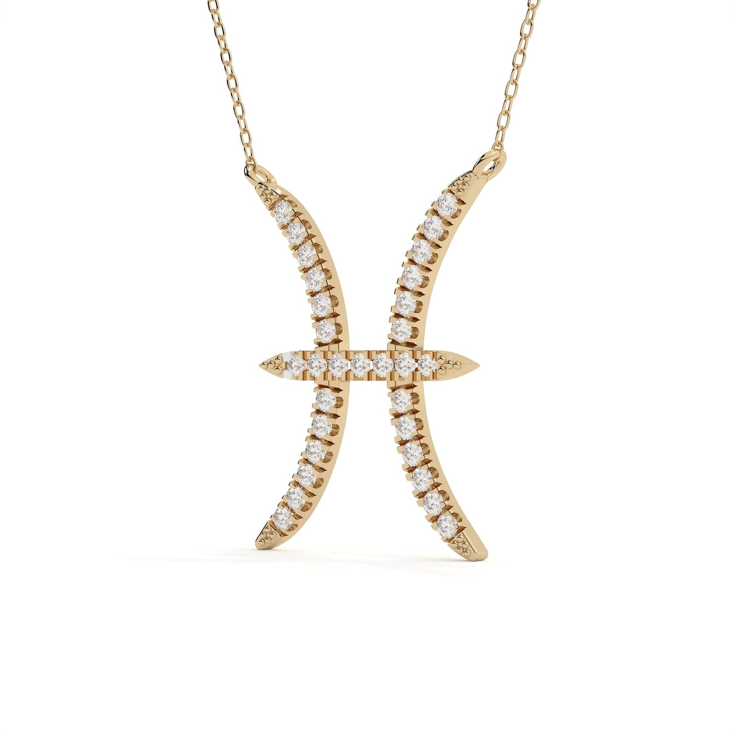 Pisces Zodiac Round Diamond Pendant With Gold Chain