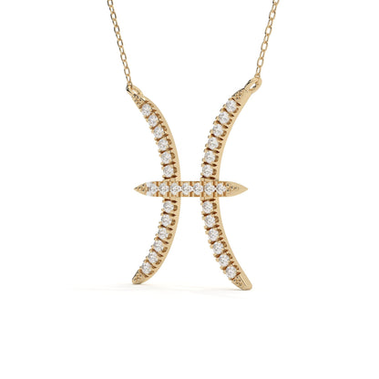 Pisces Zodiac Round Diamond Pendant With Gold Chain
