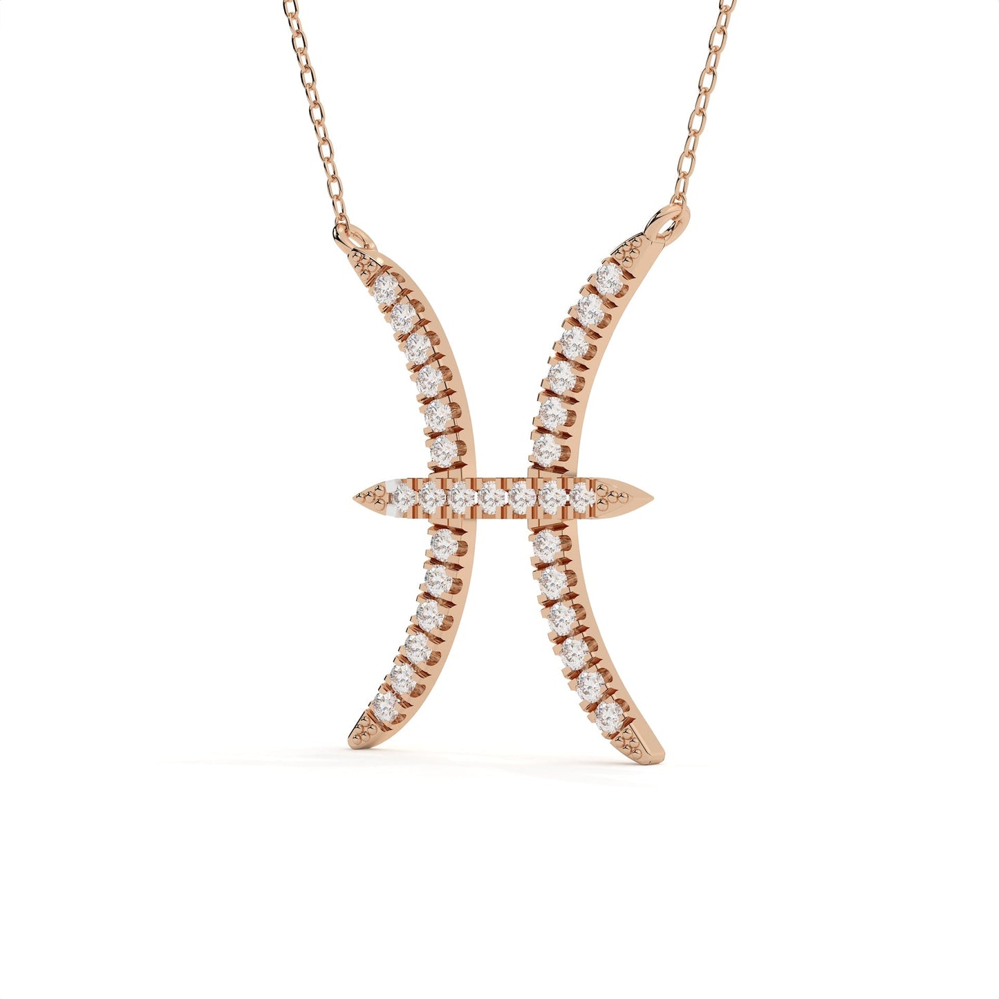 Pisces Zodiac Round Diamond Pendant With Gold Chain