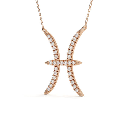 Pisces Zodiac Round Diamond Pendant With Gold Chain