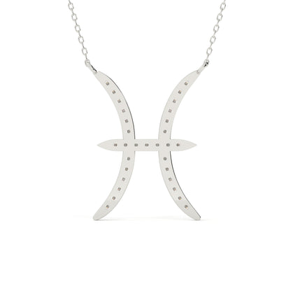 Pisces Zodiac Round Diamond Pendant With Gold Chain