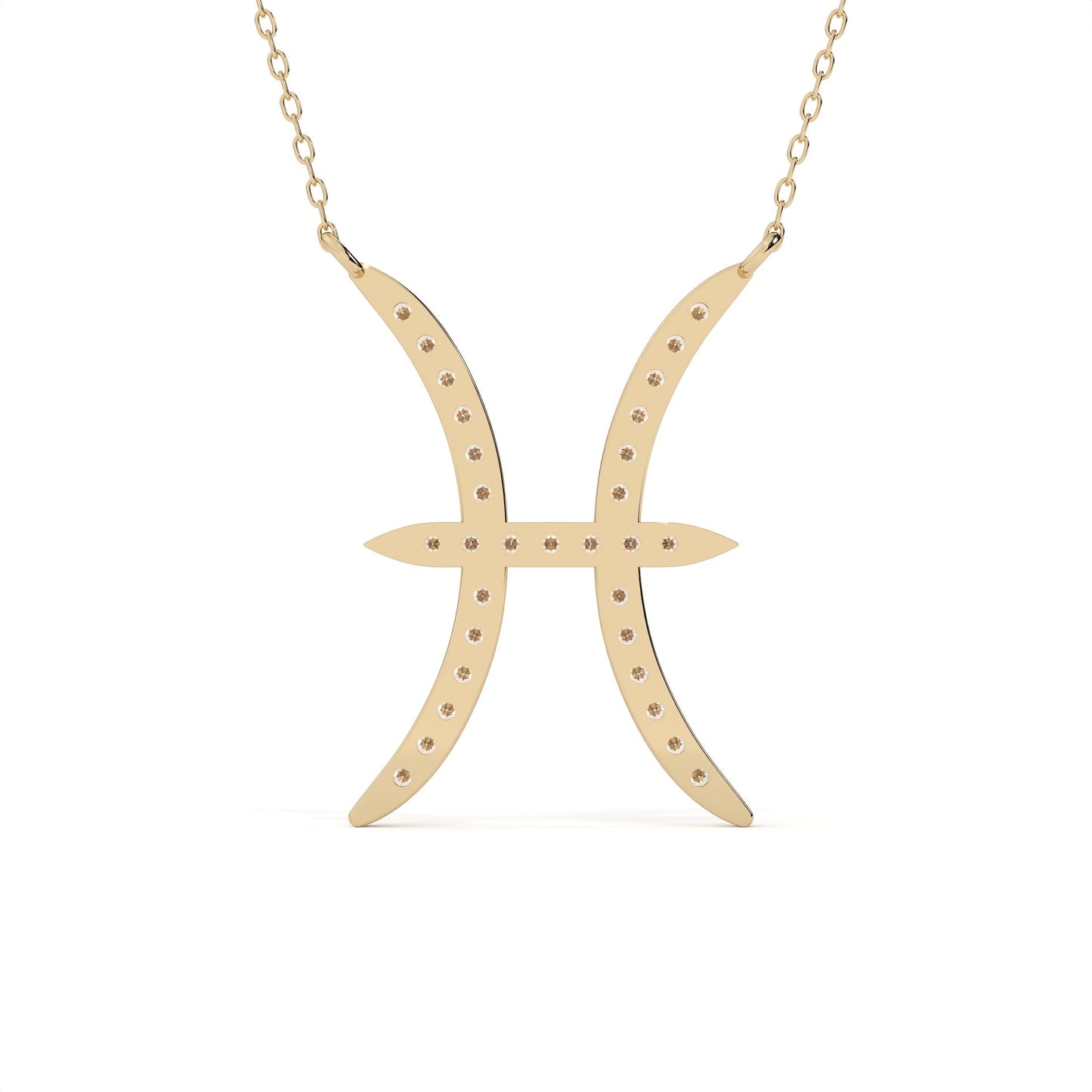 Pisces Zodiac Round Diamond Pendant With Gold Chain