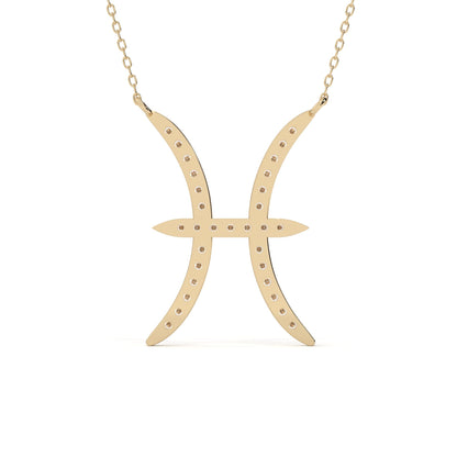 Pisces Zodiac Round Diamond Pendant With Gold Chain