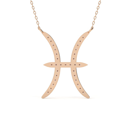 Pisces Zodiac Round Diamond Pendant With Gold Chain