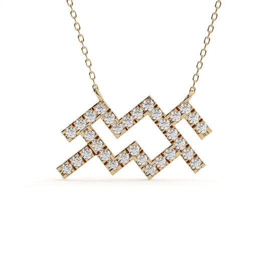 Round Cut Lab Grown Diamond Aquarius Zodiac Pendant