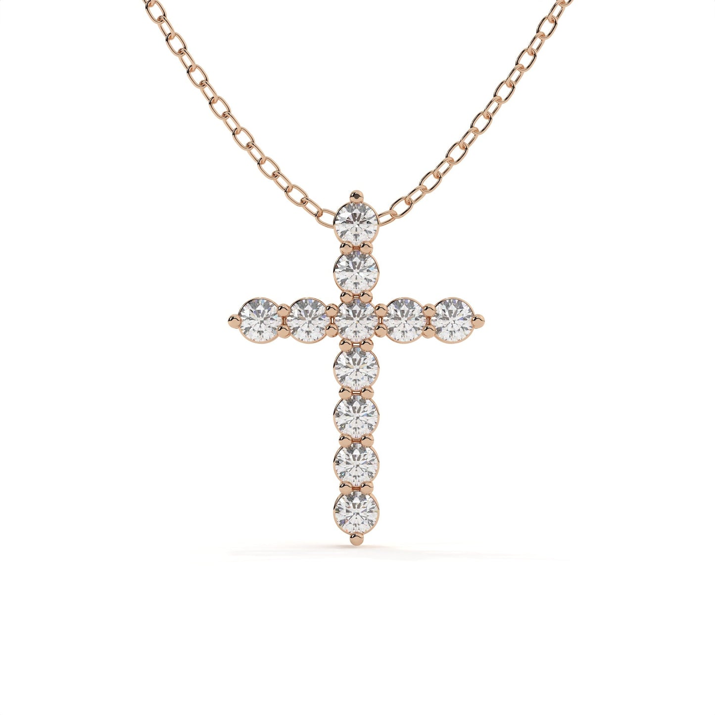 Round Cut Diamond Cross Pendant With Chain