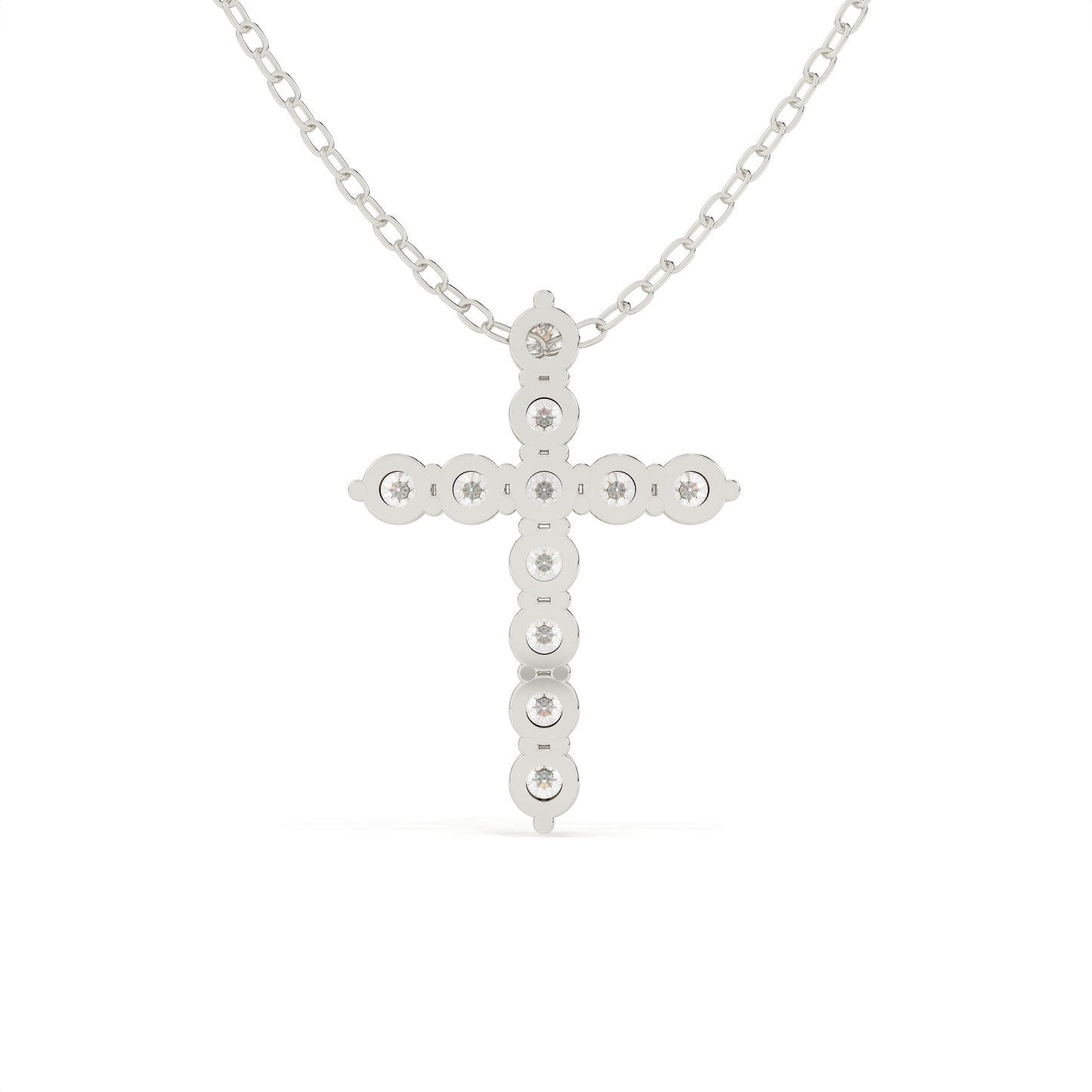 Round Cut Diamond Cross Pendant With Chain