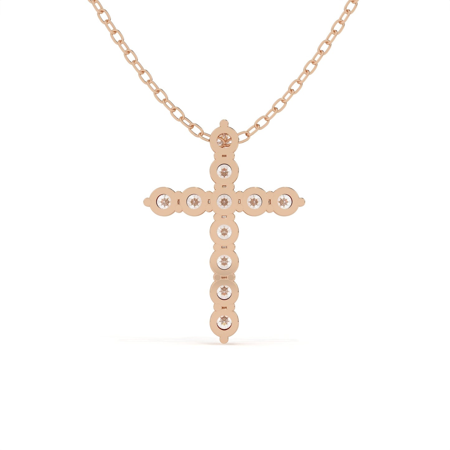 Round Cut Diamond Cross Pendant With Chain