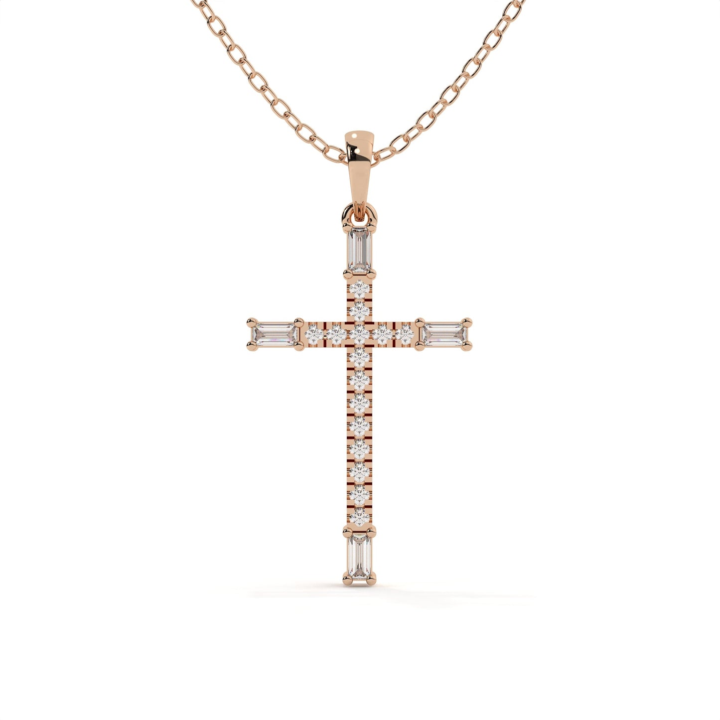 Round And Baguette Cut Diamond Christ Pendant