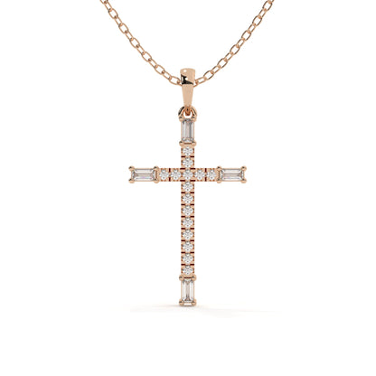Round And Baguette Cut Diamond Christ Pendant