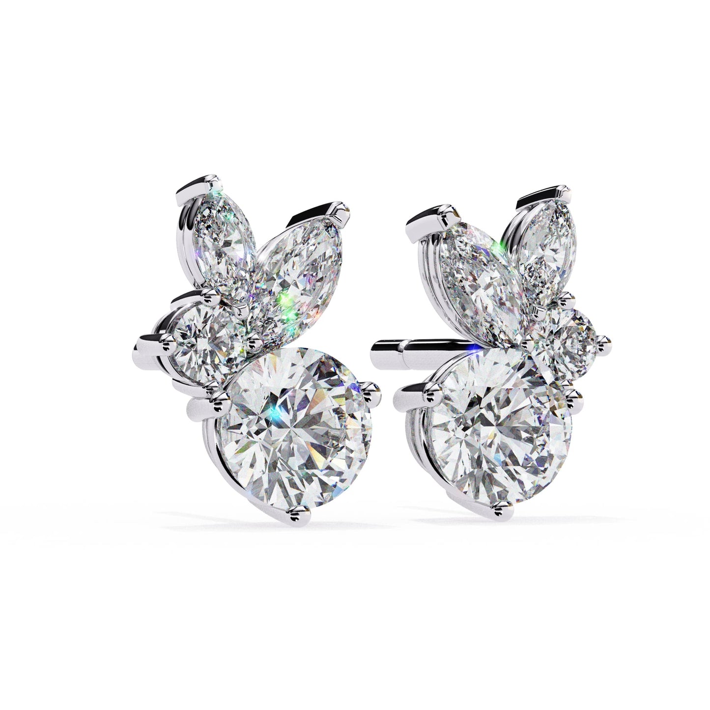 Lab Grown Round and marquise Diamond Stud Earrings