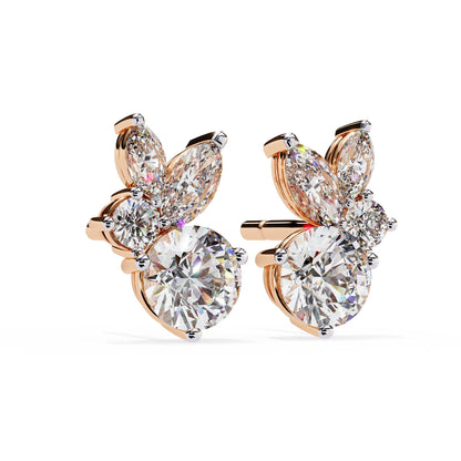 Lab Grown Round and marquise Diamond Stud Earrings