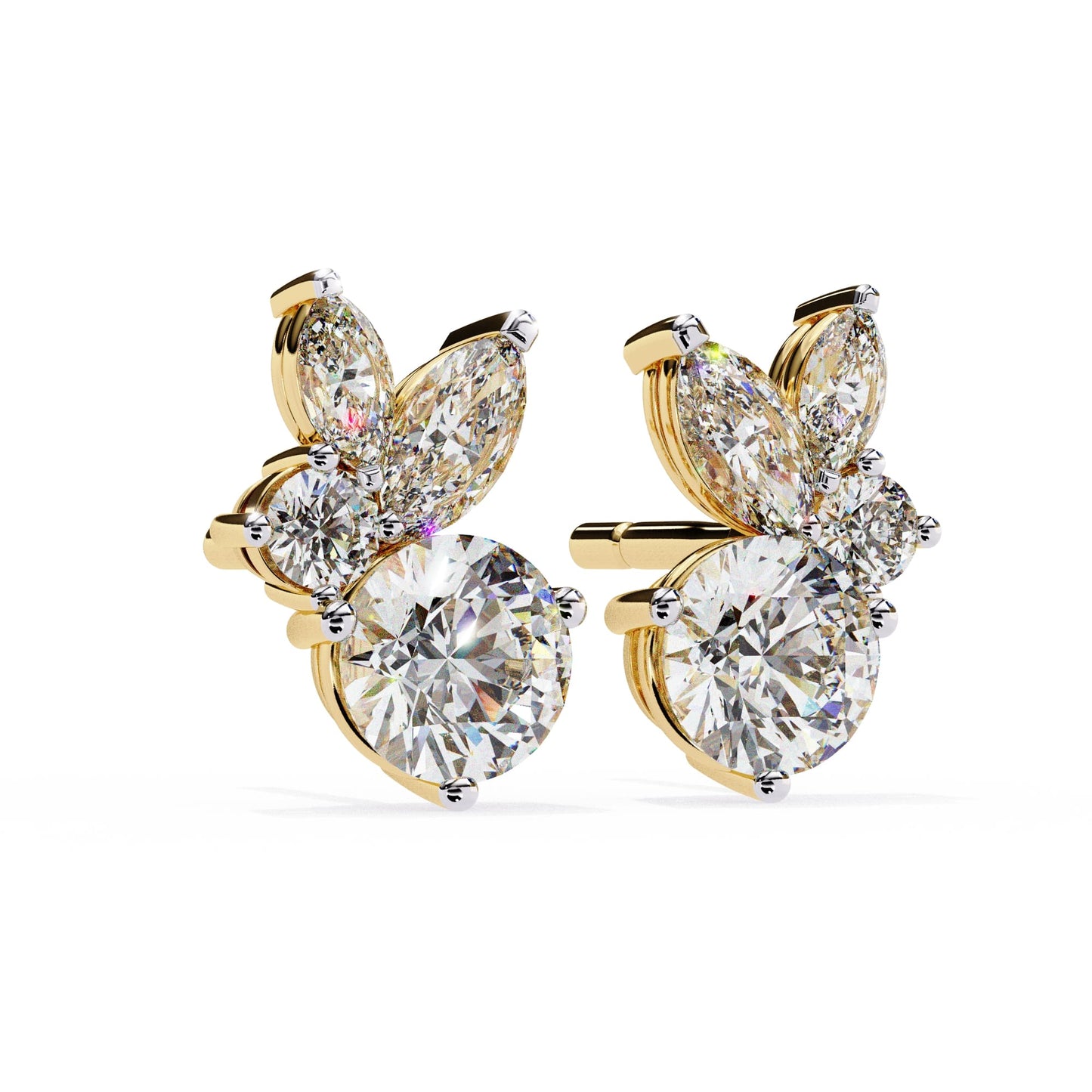 Lab Grown Round and marquise Diamond Stud Earrings
