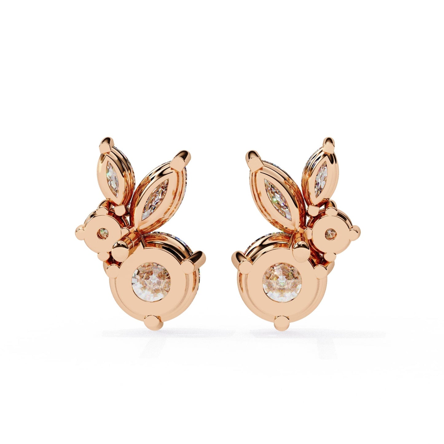 Lab Grown Round and marquise Diamond Stud Earrings