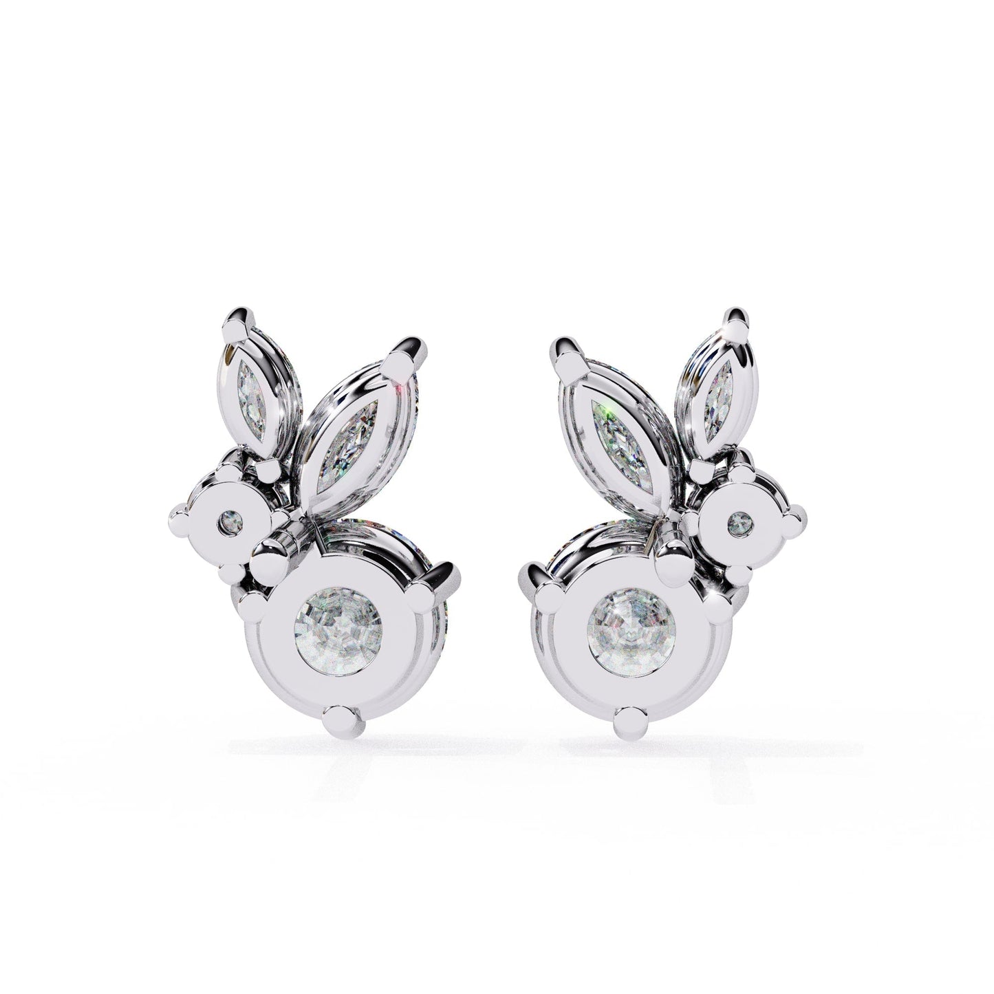 Lab Grown Round and marquise Diamond Stud Earrings
