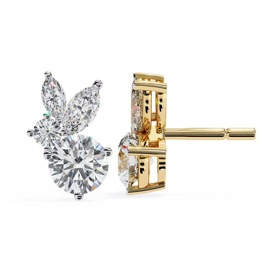Lab Grown Round and marquise Diamond Stud Earrings