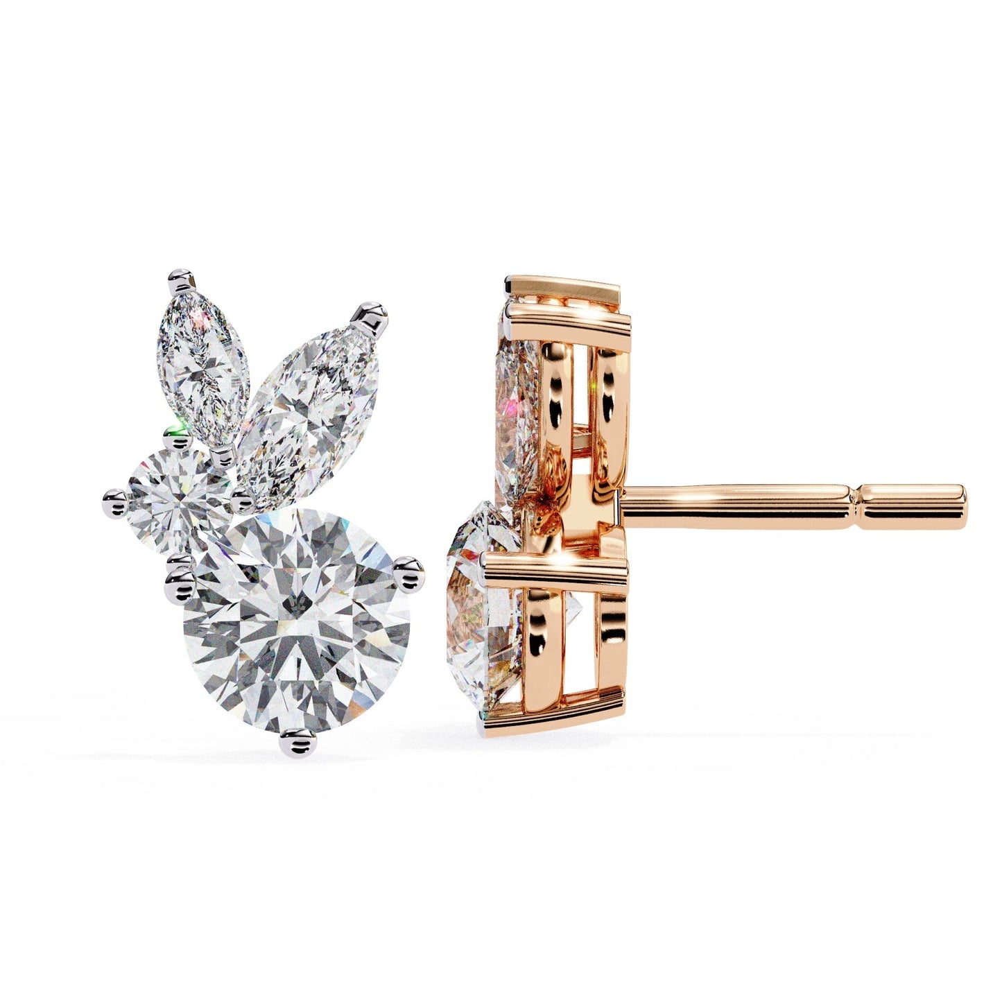 Lab Grown Round and marquise Diamond Stud Earrings