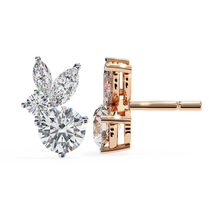 Lab Grown Round and marquise Diamond Stud Earrings