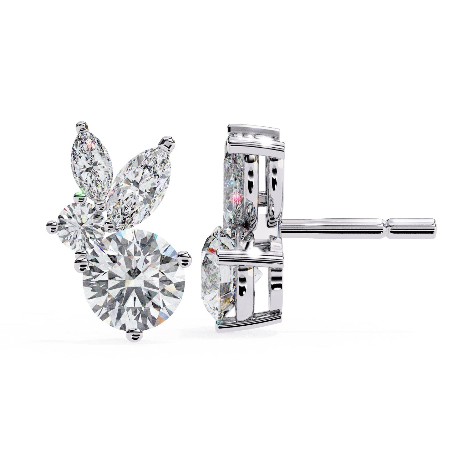 Lab Grown Round and marquise Diamond Stud Earrings