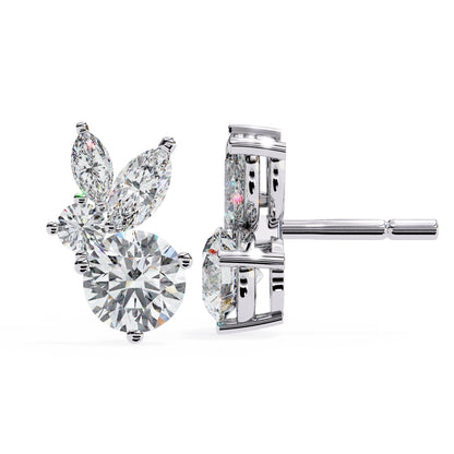Lab Grown Round and marquise Diamond Stud Earrings