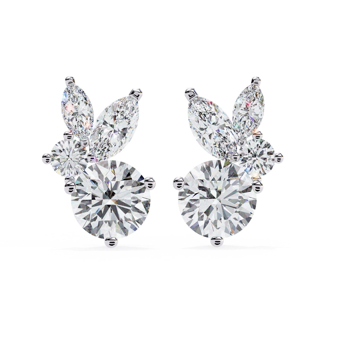 Lab Grown Round and marquise Diamond Stud Earrings