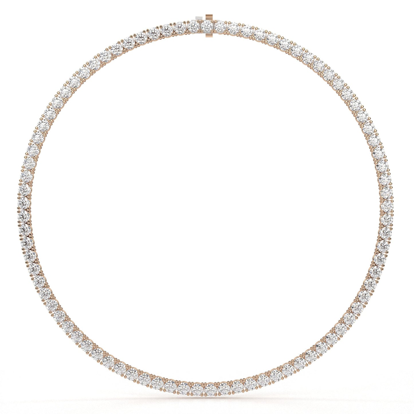 Rose gold necklace with diamonds on a white background