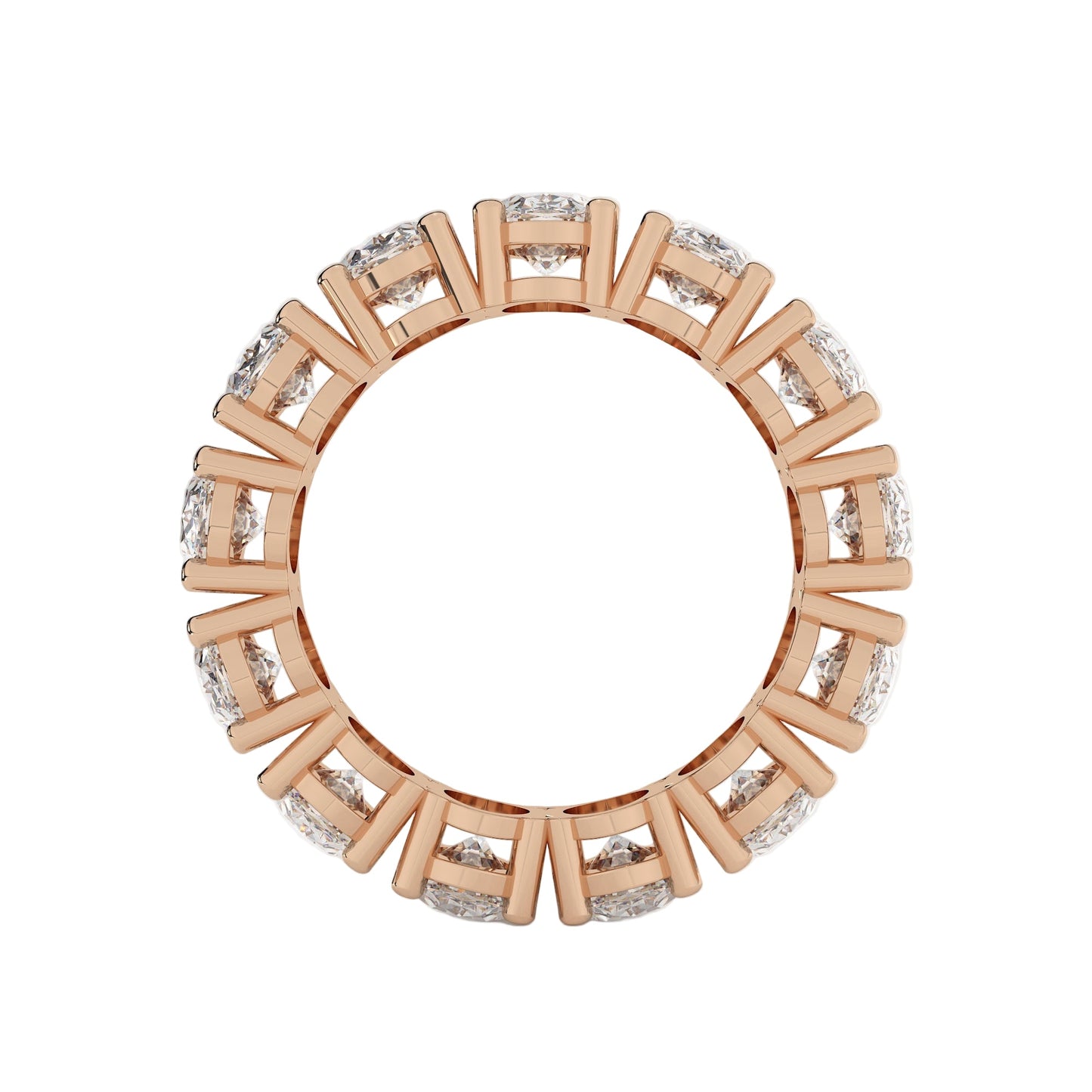 Rose gold ring with diamond accents on a white background