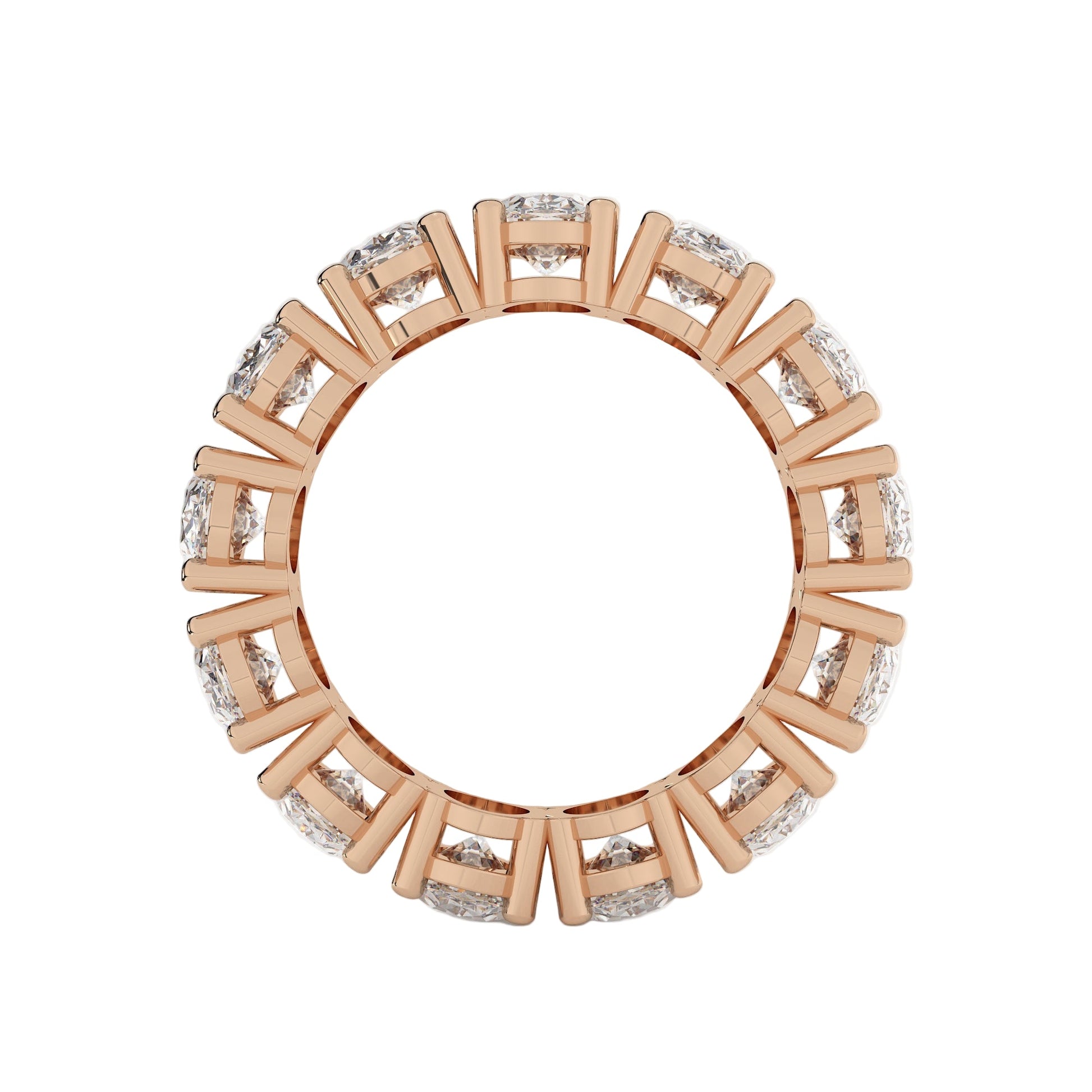 Rose gold ring with diamond accents on a white background