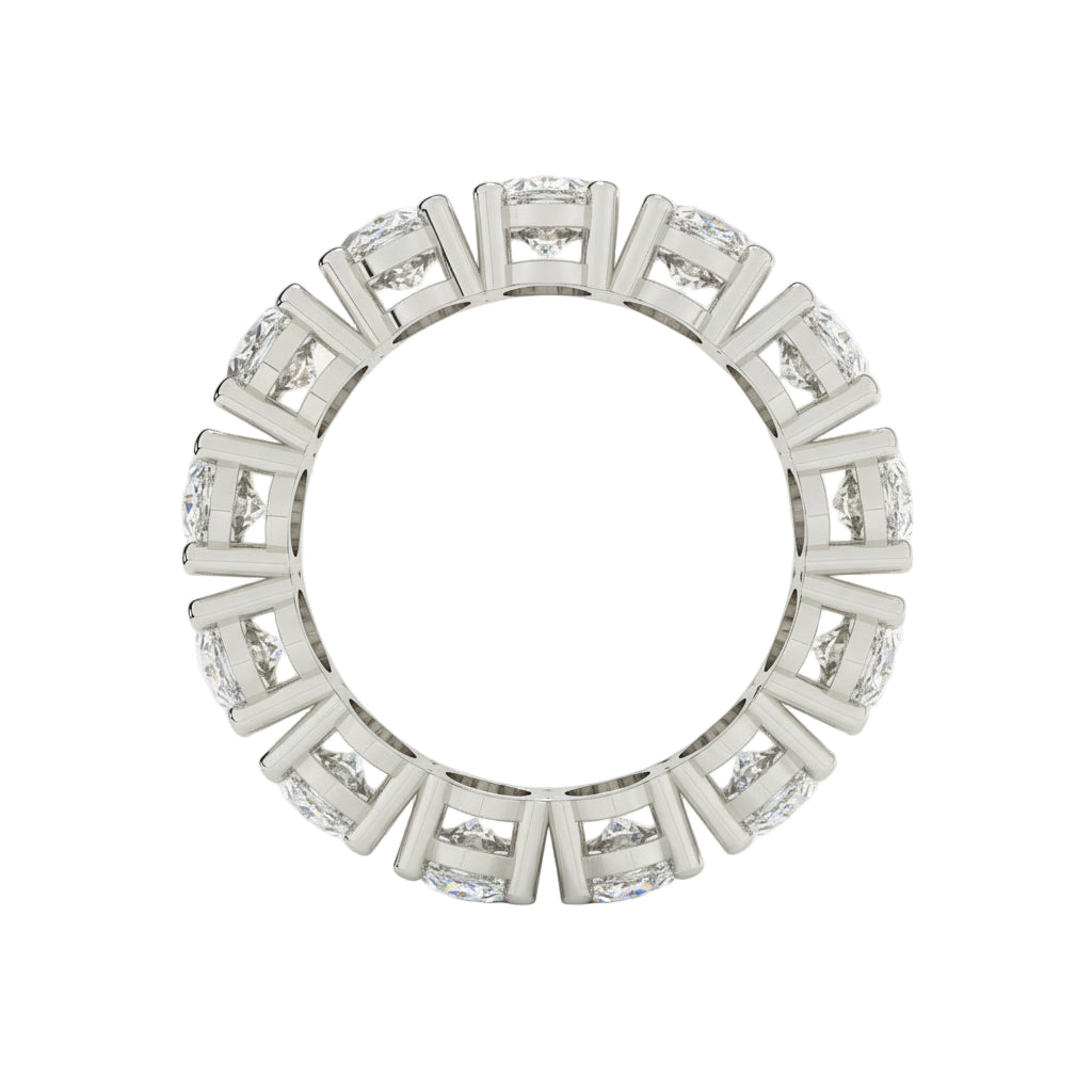 Diamond ring with a white gold band on a white background
