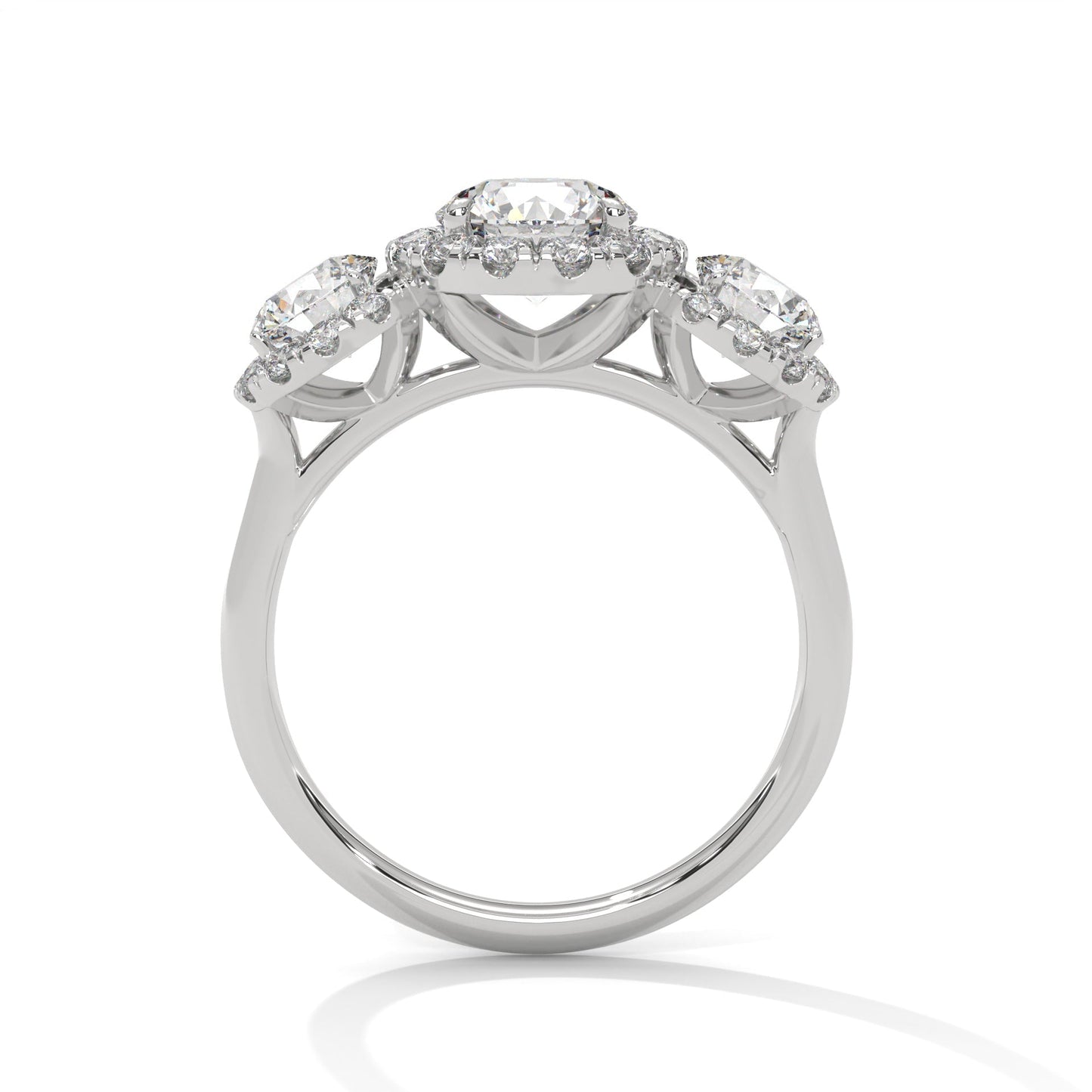 Round Cut Lab Diamond Three Stone Engagement Ring