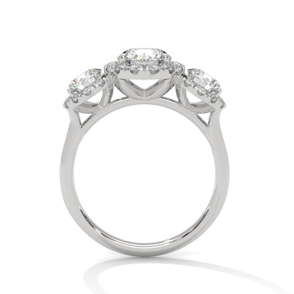 Round Cut Lab Diamond Three Stone Engagement Ring