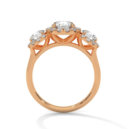 Round Cut Lab Diamond Three Stone Engagement Ring