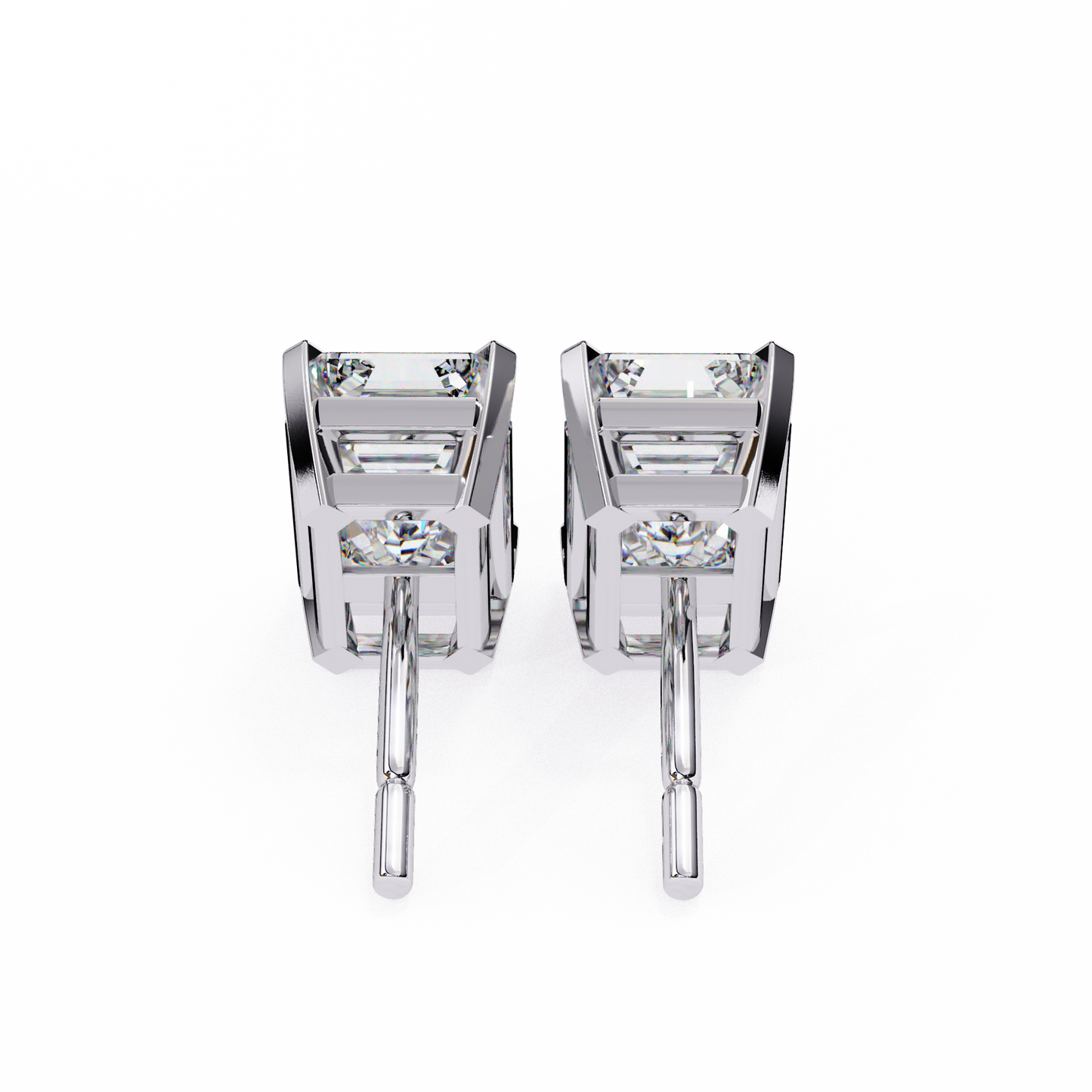 Lab Grown Emerald Cut Stud Earrings with V Prong