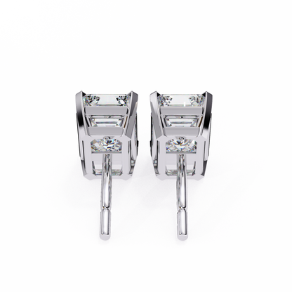 Lab Grown Emerald Cut Stud Earrings with V Prong