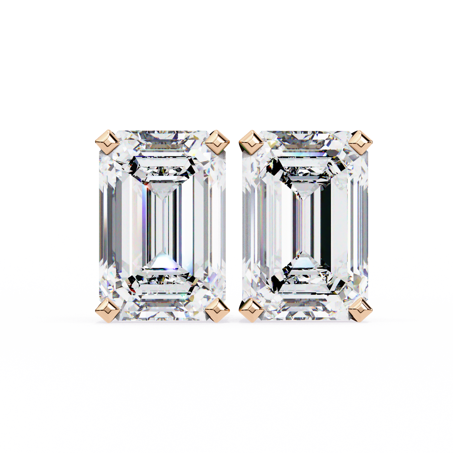 Lab Grown Emerald Cut Stud Earrings with V Prong