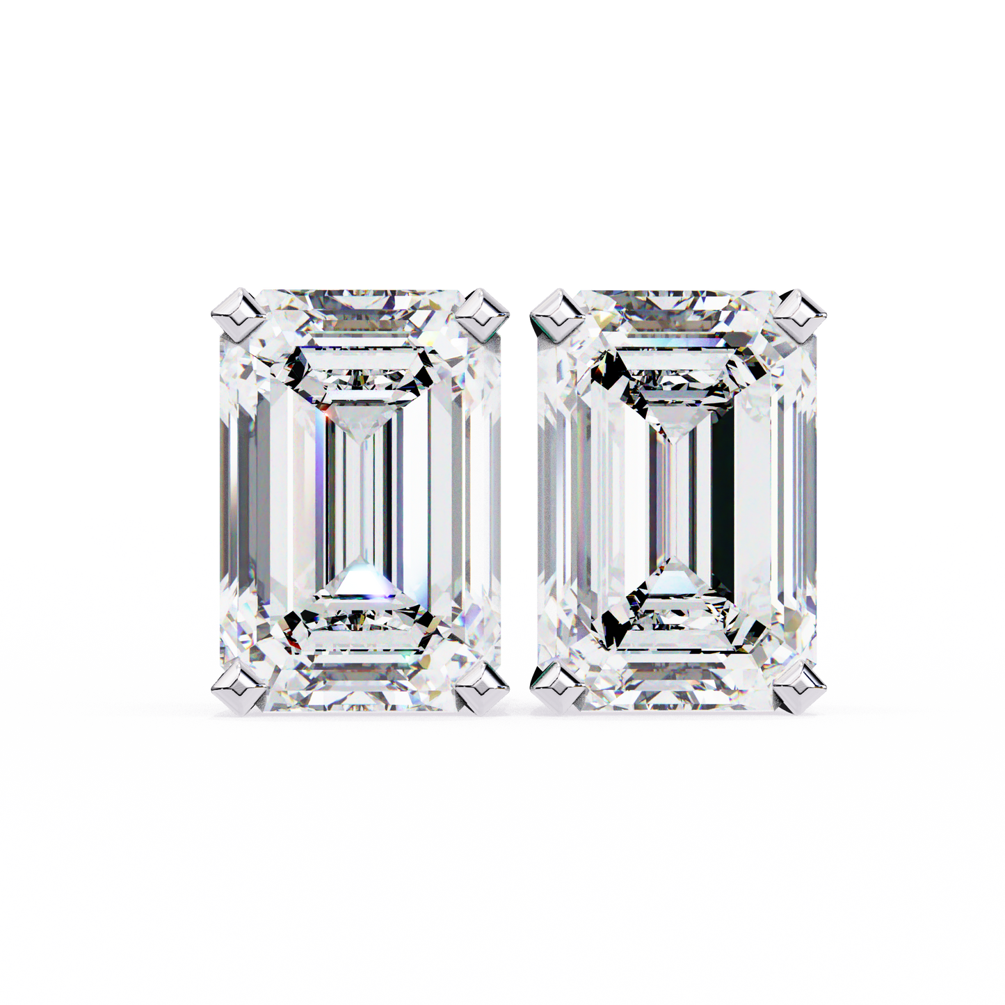 Lab Grown Emerald Cut Stud Earrings with V Prong