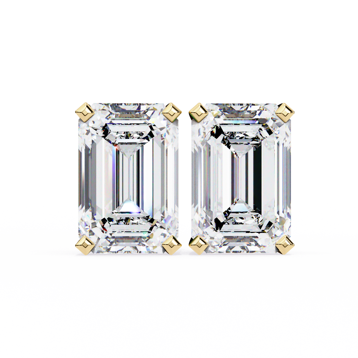 Lab Grown Emerald Cut Stud Earrings with V Prong