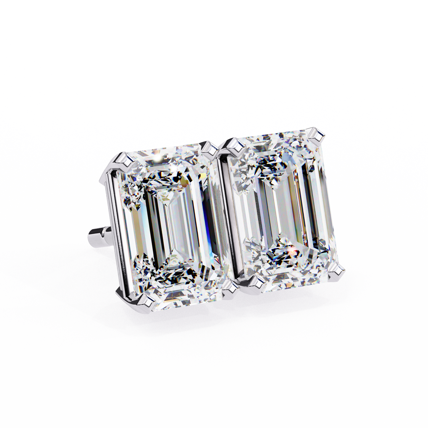 Lab Grown Emerald Cut Stud Earrings with V Prong