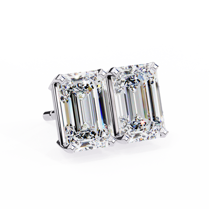 Lab Grown Emerald Cut Stud Earrings with V Prong