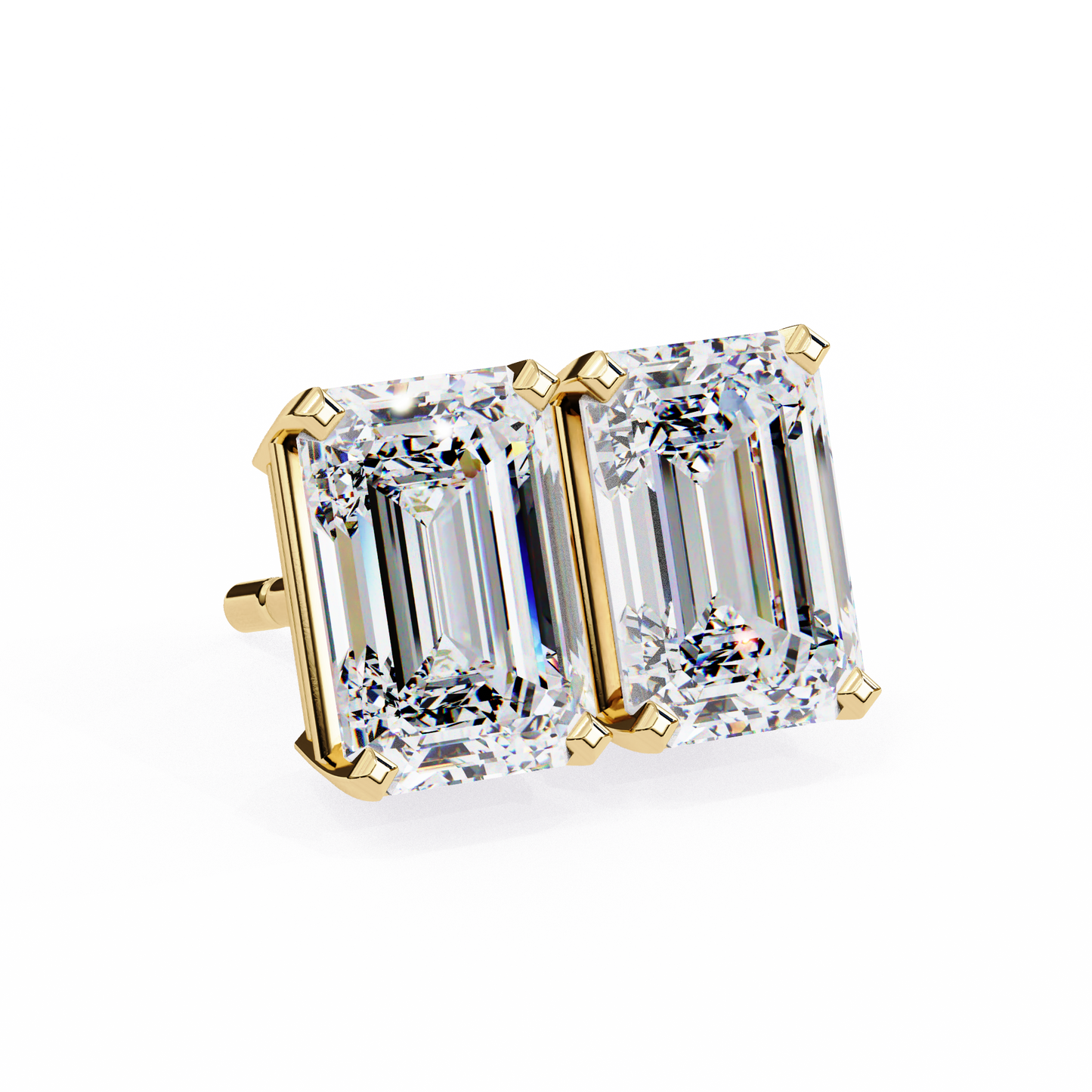 Lab Grown Emerald Cut Stud Earrings with V Prong