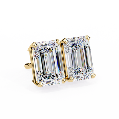 Lab Grown Emerald Cut Stud Earrings with V Prong