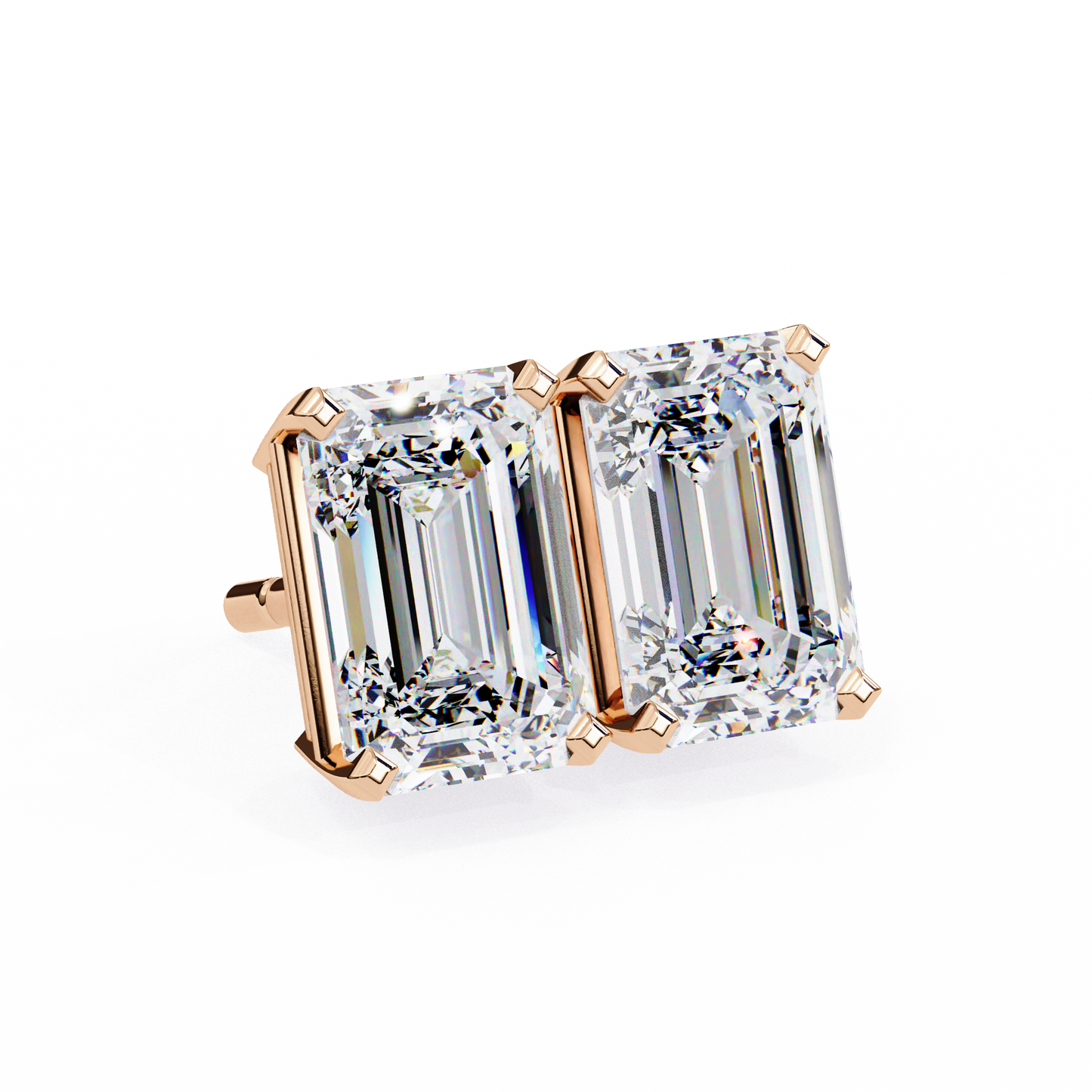 Lab Grown Emerald Cut Stud Earrings with V Prong