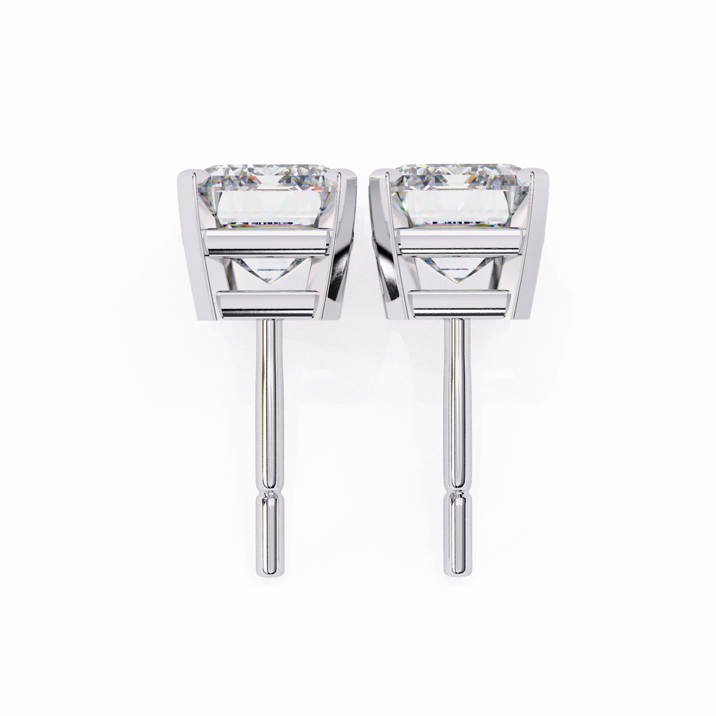Lab Grown Emerald Cut Stud Earrings with V Prong